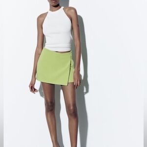 Zara Bright Lime Green Asymmetrical Skort With Side Slit Size Small Women’s NWOT